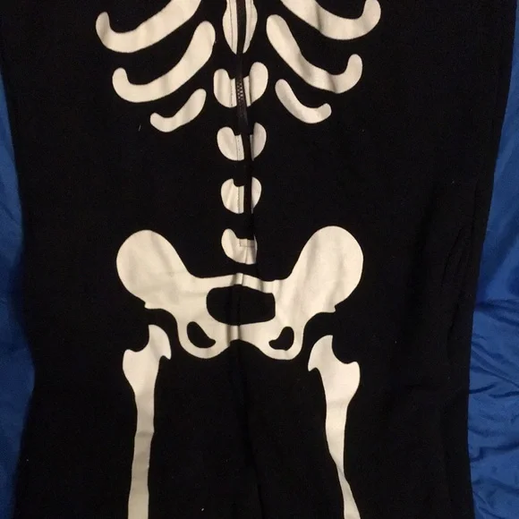 Skeleton Print Fleece Hooded Zipper Black Onesie/Pajamas/Costume - Picture 4 of 17